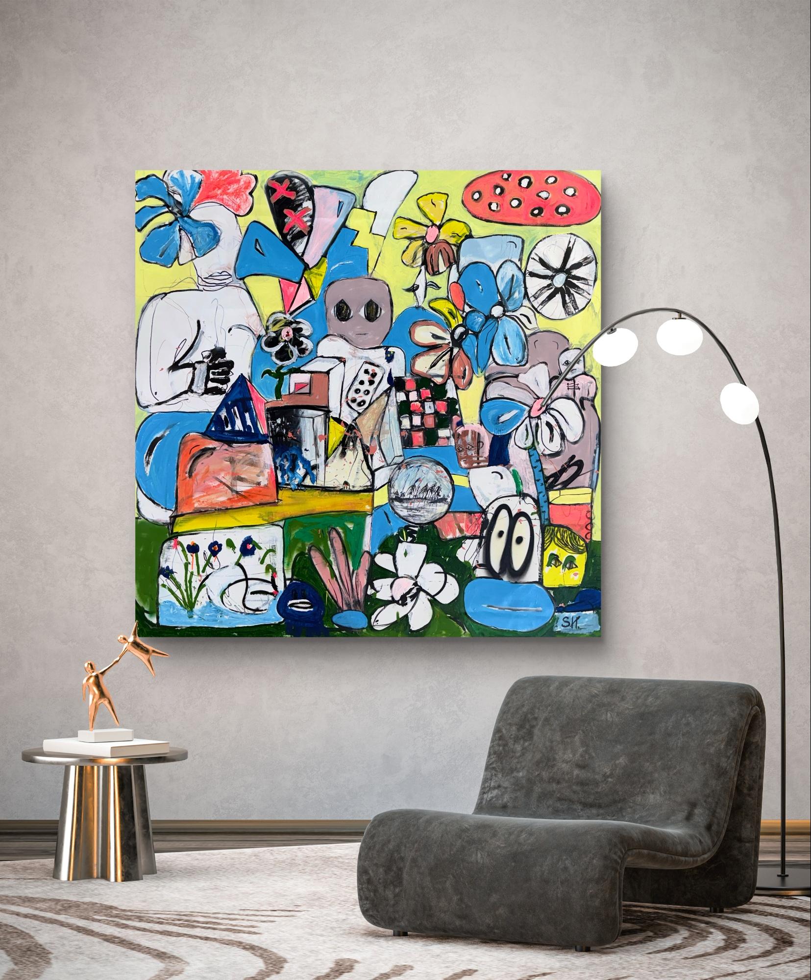 Mixed Media Painting titled “Echoes” 69 x 69 - Beige Abstract Painting by Scott Harper