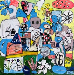 Peinture en techniques mixtes intitulée "Echoes" 69 x 69