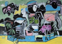 Pintura en técnica mixta titulada "Fragmentos de un sueño de neón" 48 x 67