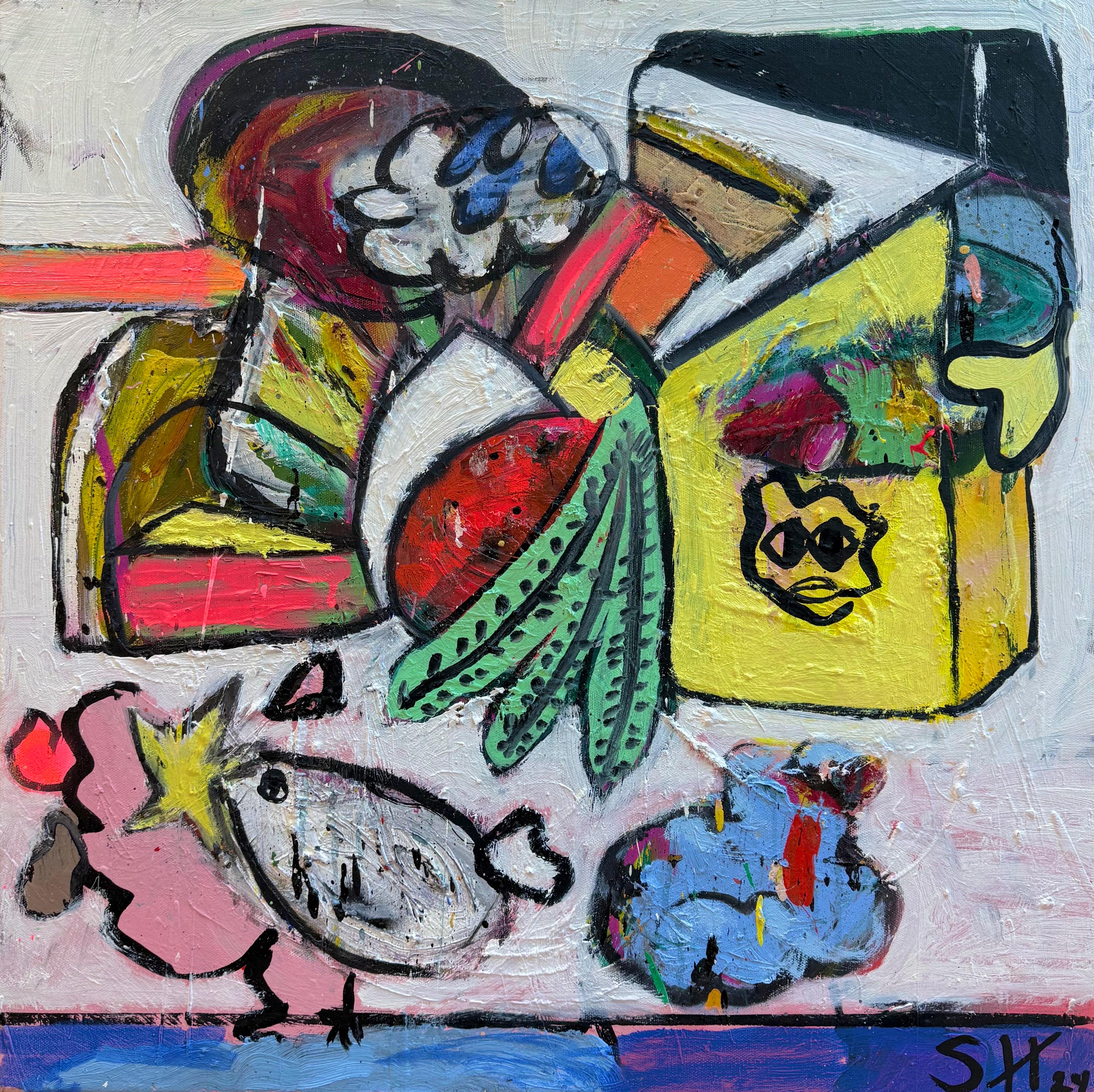 Abstract Painting Scott Harper - Peinture en techniques mixtes intitulée "Oiseau libre" 24 x 24