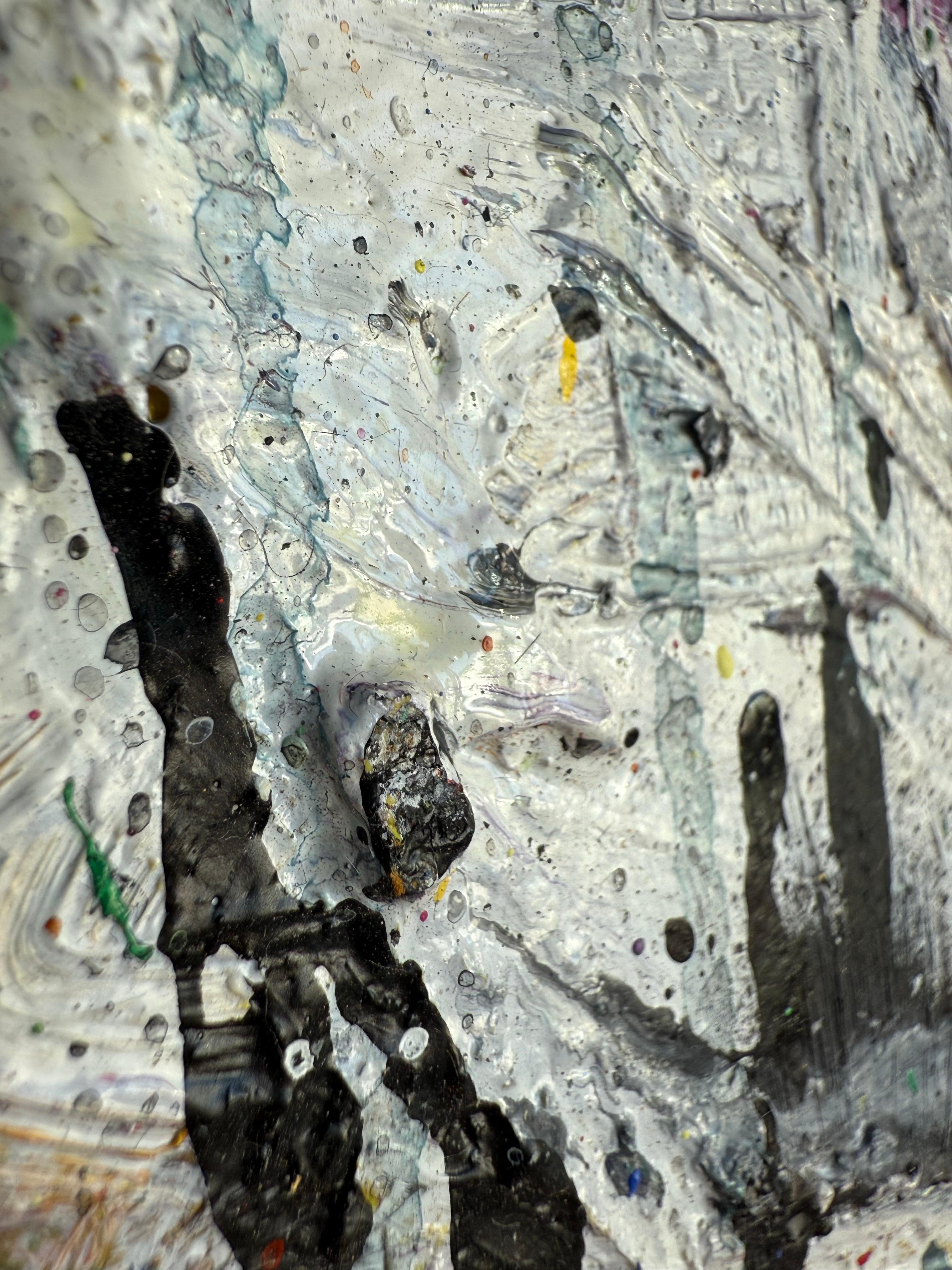 Mixed Media Painting titled “Free Bird” 24 x 24y - Gray Abstract Painting by Scott Harper