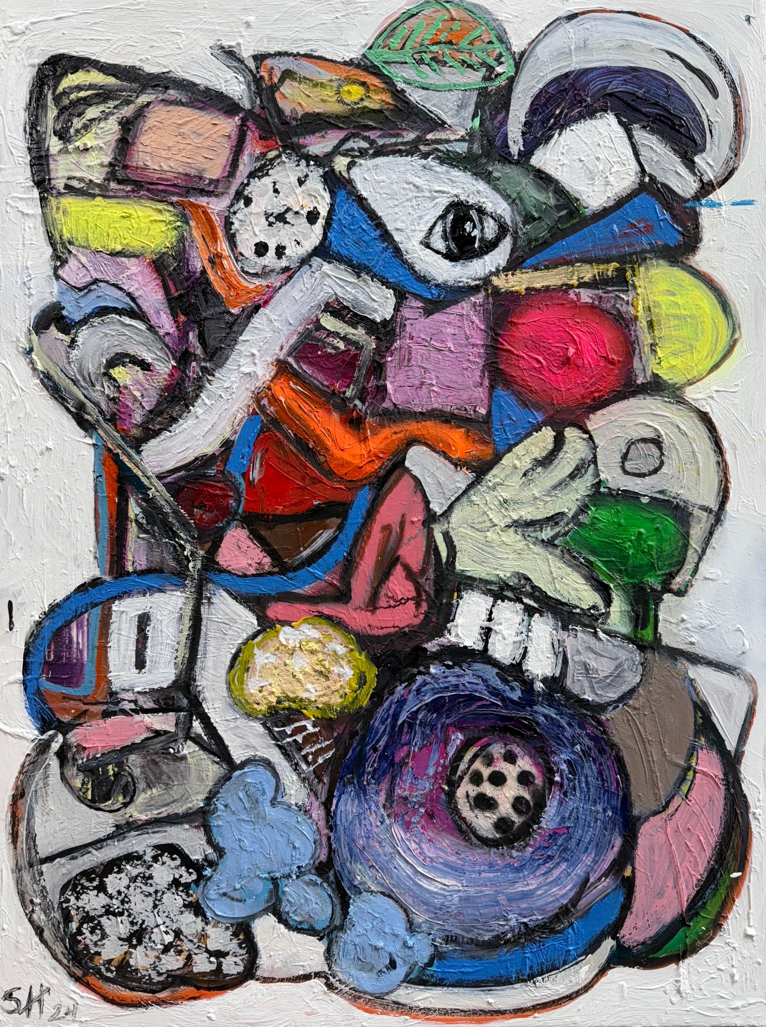 Mixed Media-Gemälde mit dem Titel „Husa“ 31 x 41