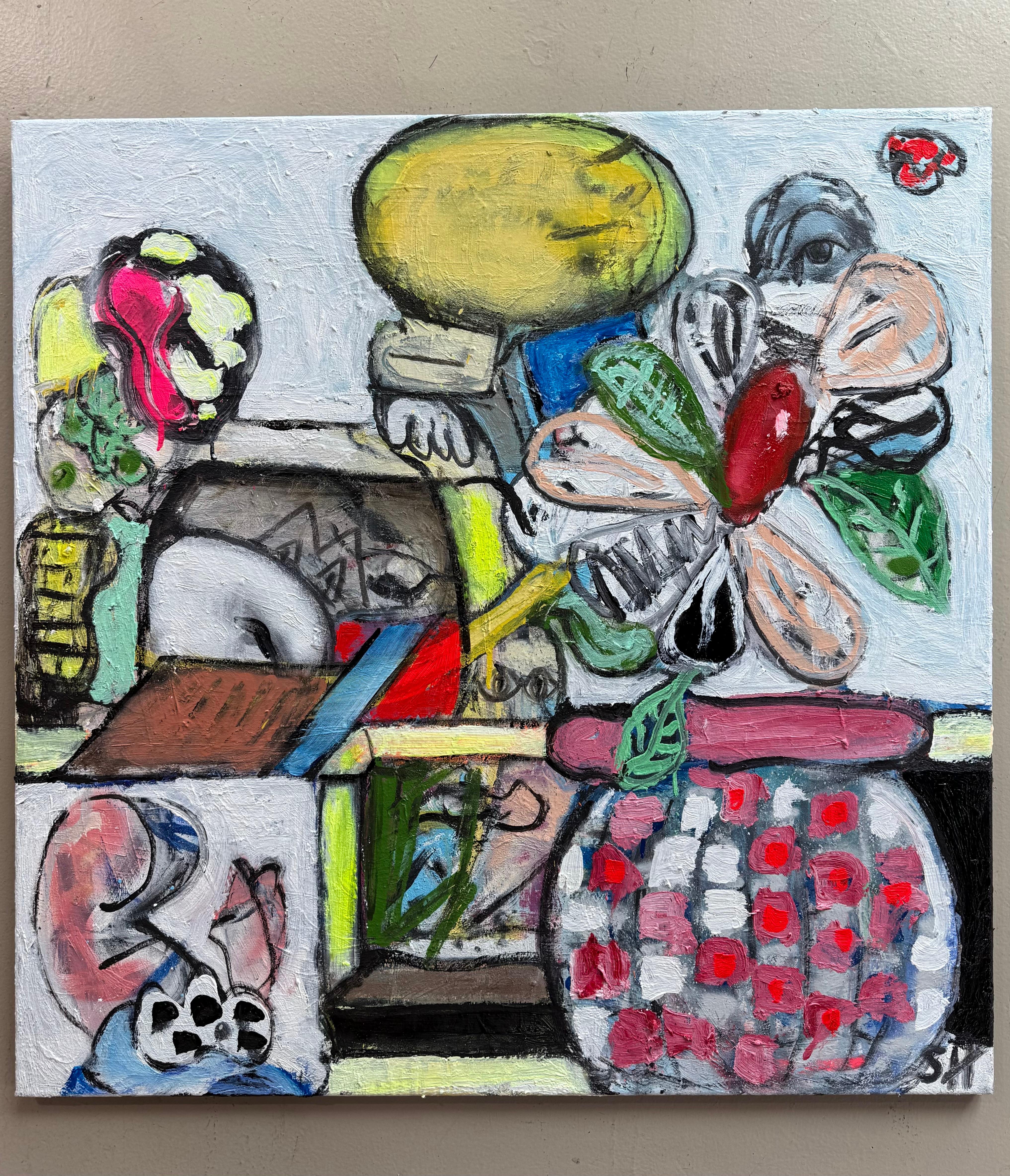 Mixed Media Painting titled “Pyro #2” 32 x 32 For Sale 1
