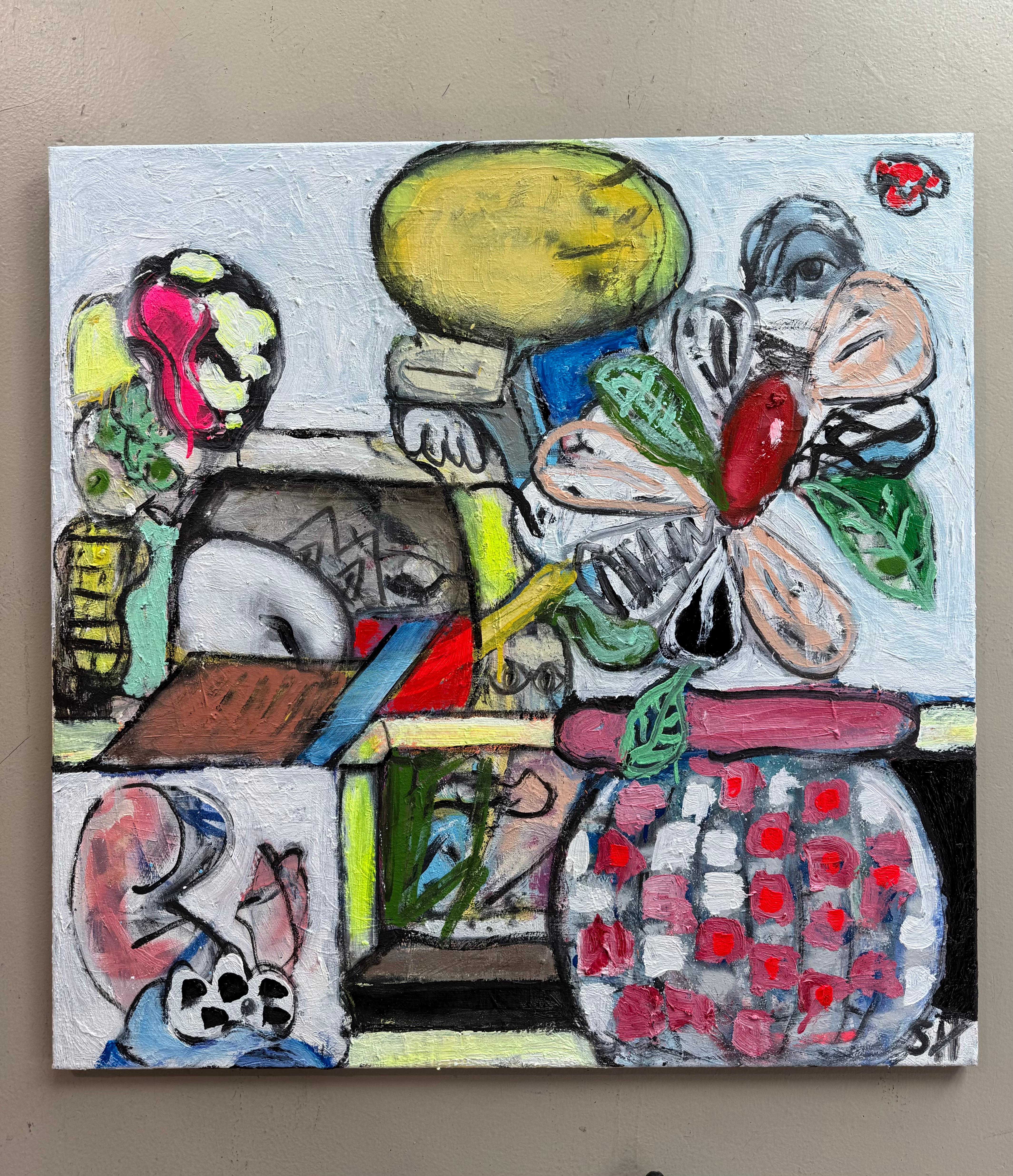 Mixed Media Painting titled “Pyro #2” 32 x 32 For Sale 2