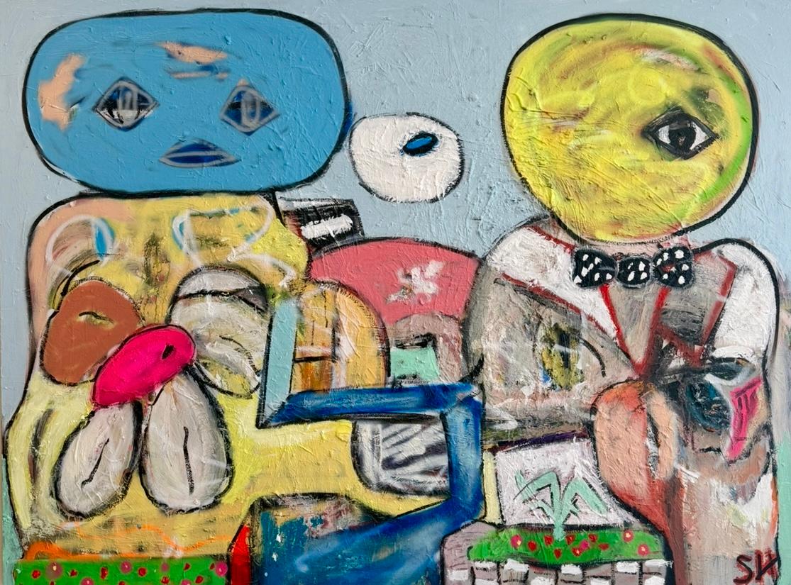 Peinture technique mixte intitulée Spaceman 2 45 x 60