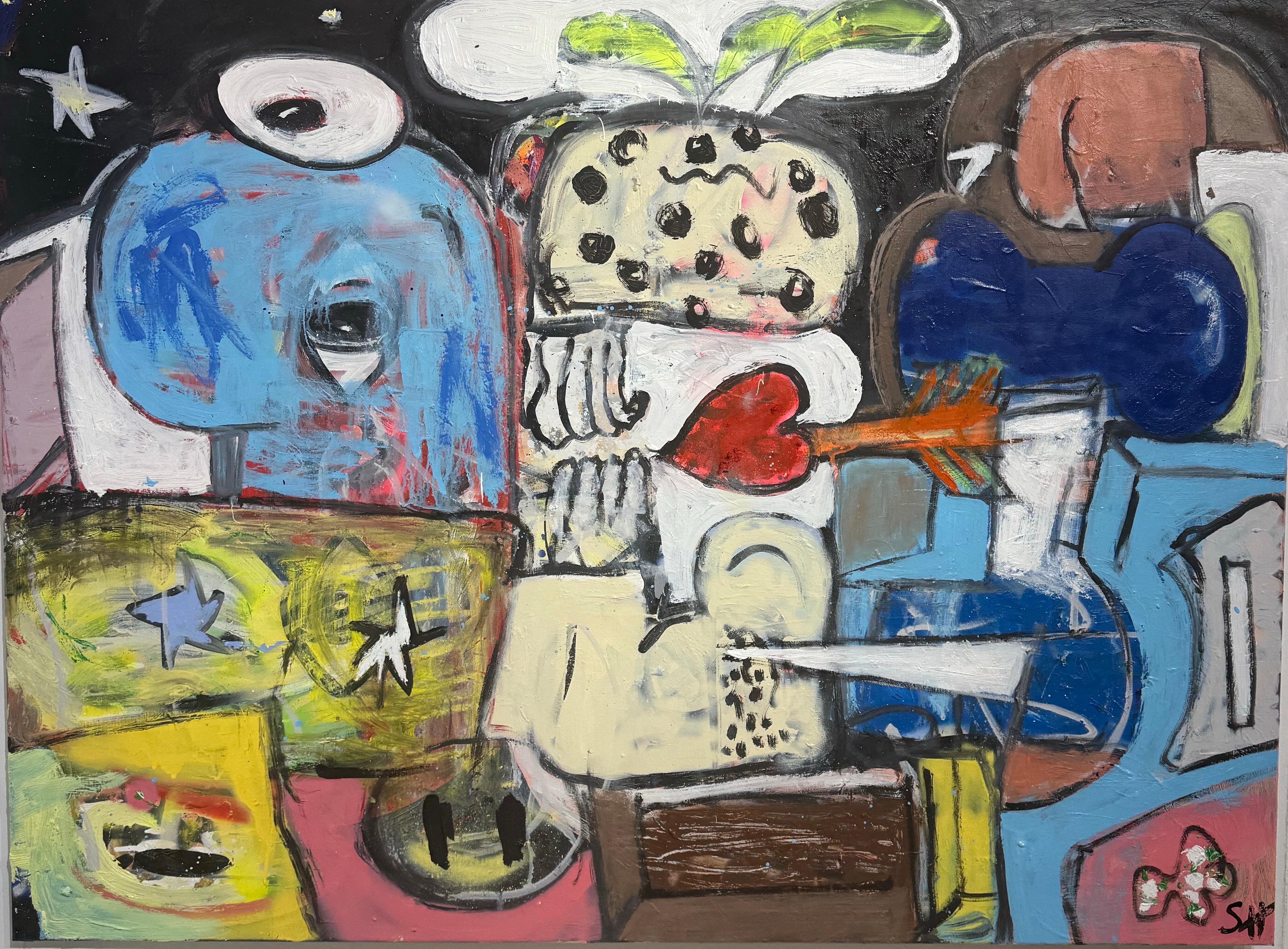 Peinture en techniques mixtes intitulée "Spaceman" 36 x 48