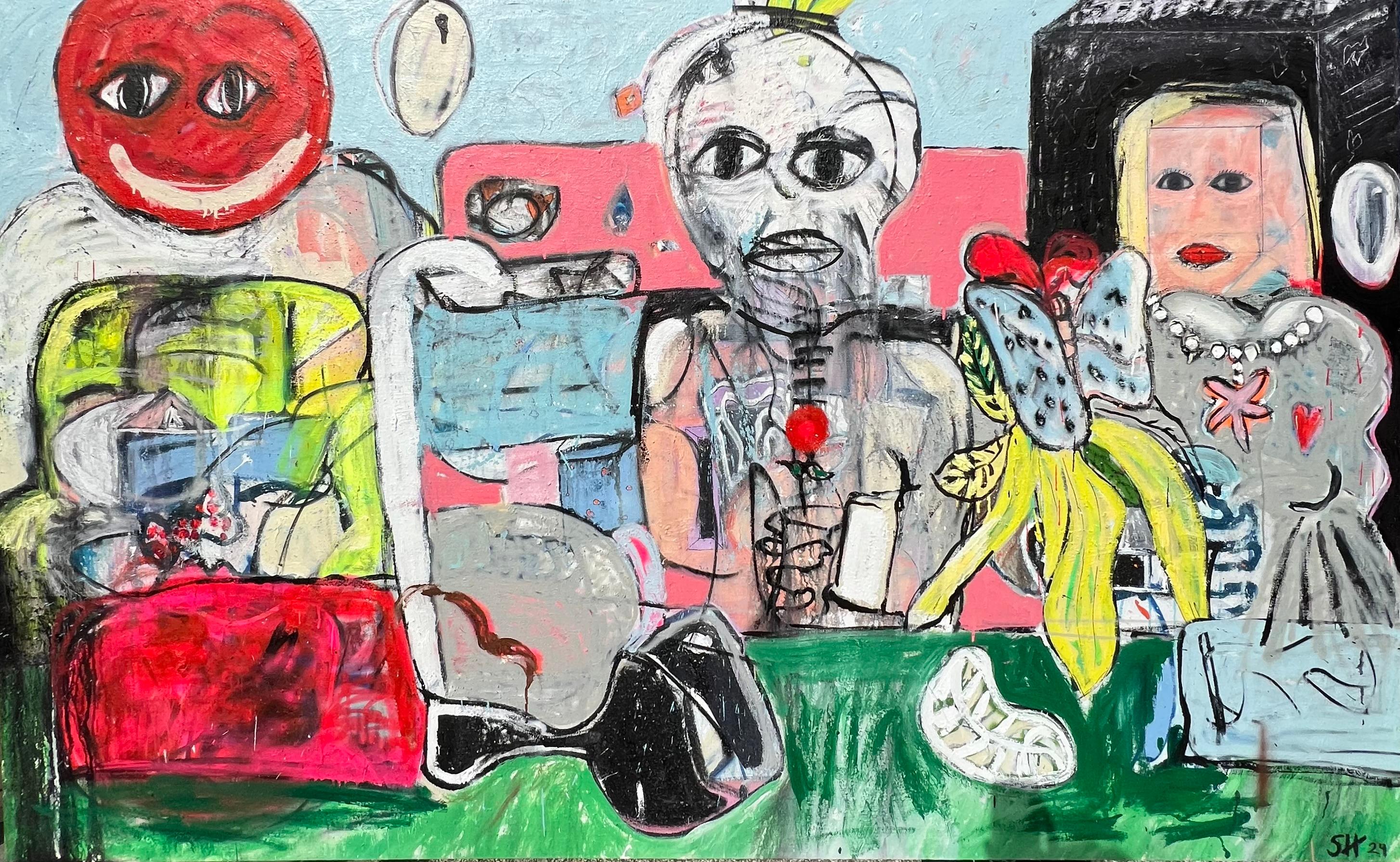 Scott Harper Abstract Painting - Mixed Media Painting titled "Who Spilled the Wine" 52 x 84