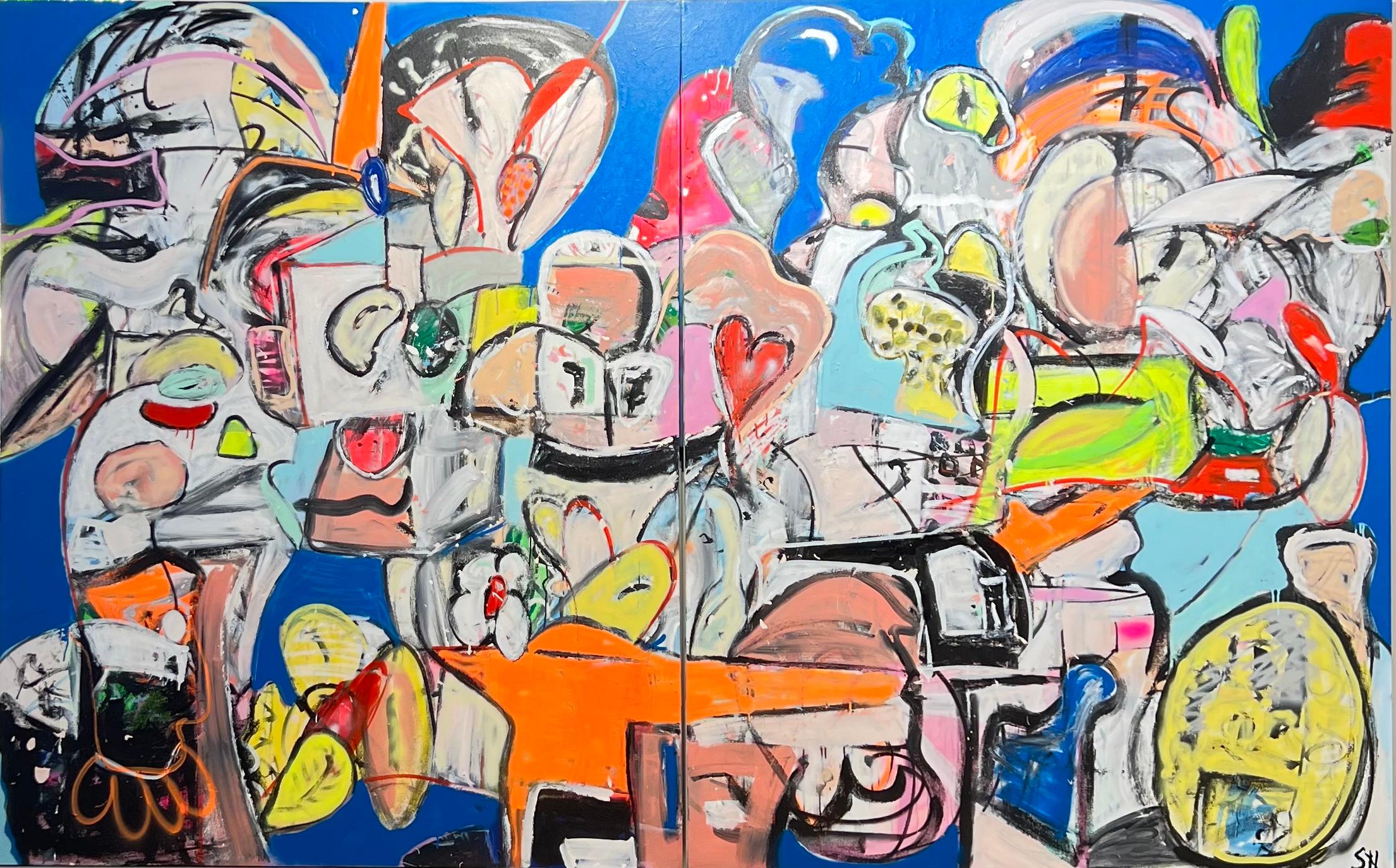 Scott Harper Abstract Painting – Übergroßes Diptychon mit dem Titel „Assimilation“ 124 x 78