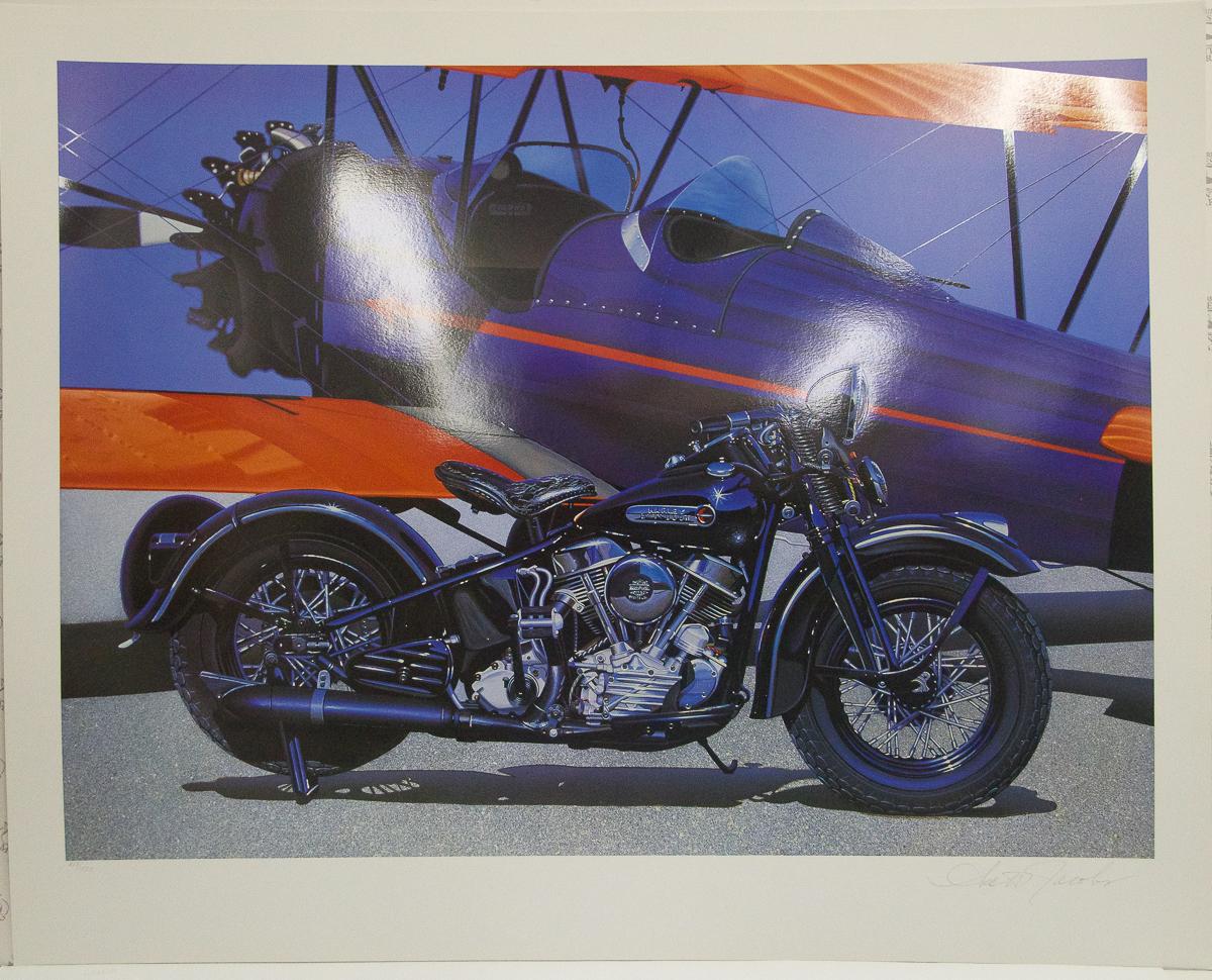 Scott Jacobs Print - "Motorcycle and Biplane", L.E. Giclee on paper: 819/1500, Hand Signature.