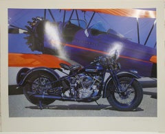 Vintage "Motorcycle and Biplane", L.E. Giclee on paper: 819/1500, Hand Signature.