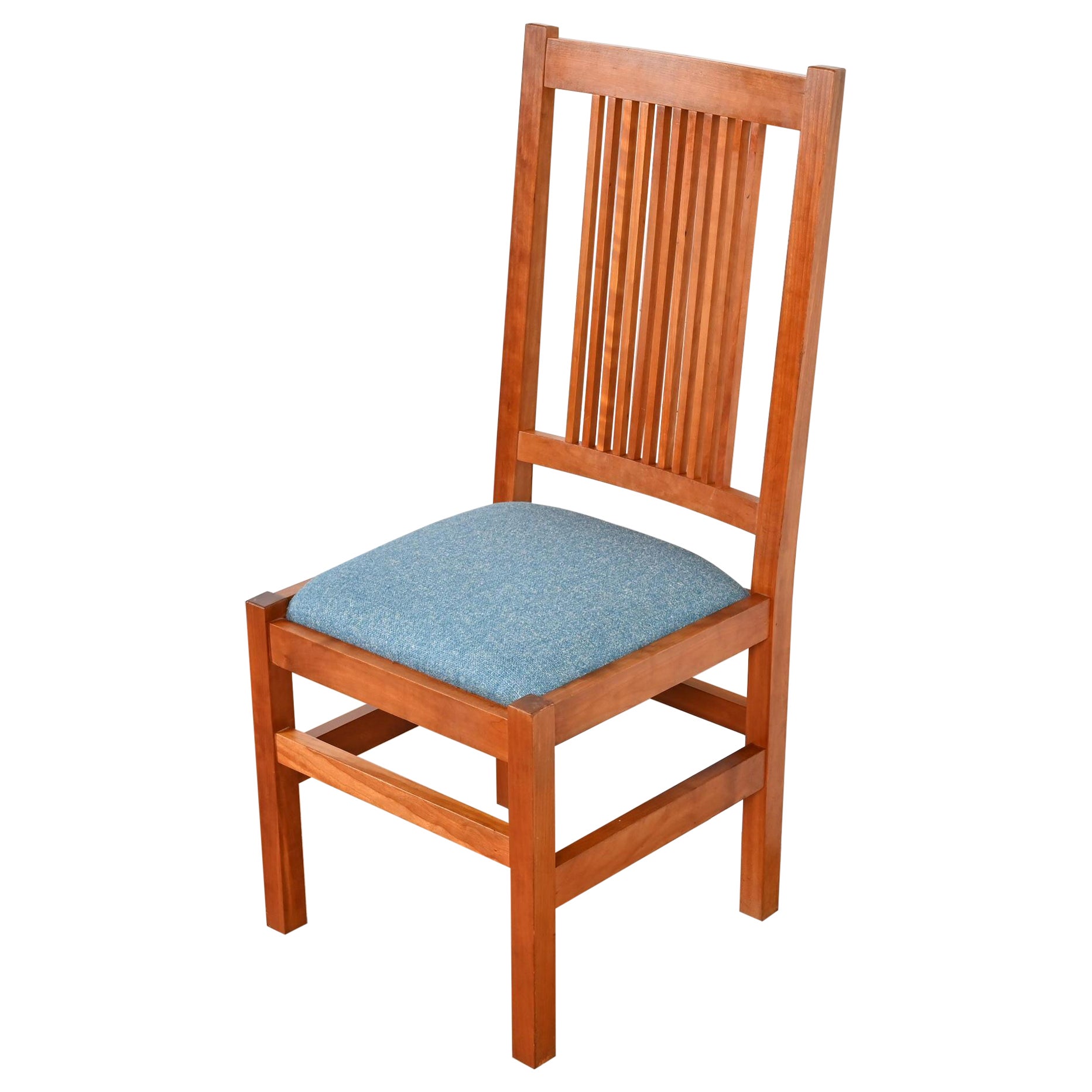 Scott Jordan Mission Arts and Crafts Cherry Wood Side Chair, Newly Reupholstered
