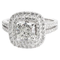 Scott K Cushion Diamond Halo Engagement Ring in 18 Karat White Gold 2.25 Carat