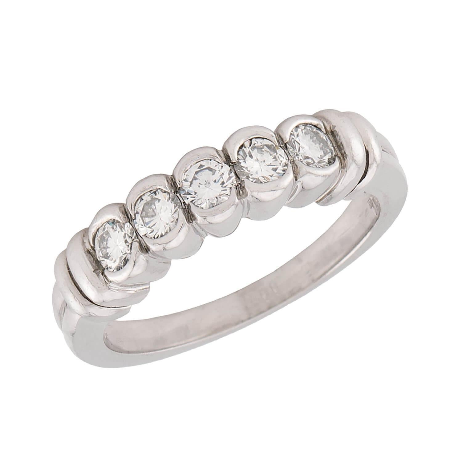 SCOTT K Estate Platinum Diamond Five Stone Ring For Sale