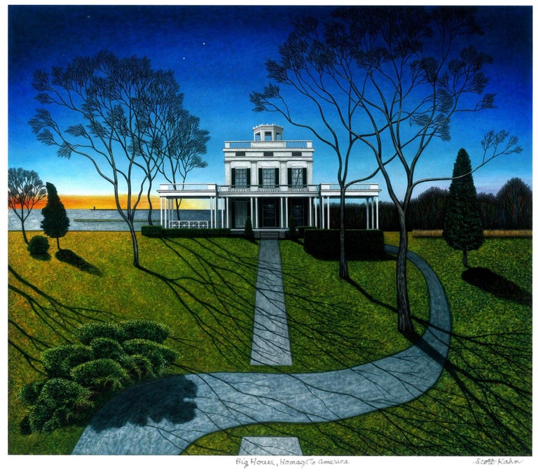 Artist: Scott Kahn (1946)
Title: Big House: Homage to America (hand embellished/painted by the artist)
Year: 2022
Medium: Oil paint and pigment print on Hahnemühle paper
Edition: 50
Size: 24 x 21.13 inches
Condition: Excellent
Inscription: Hand