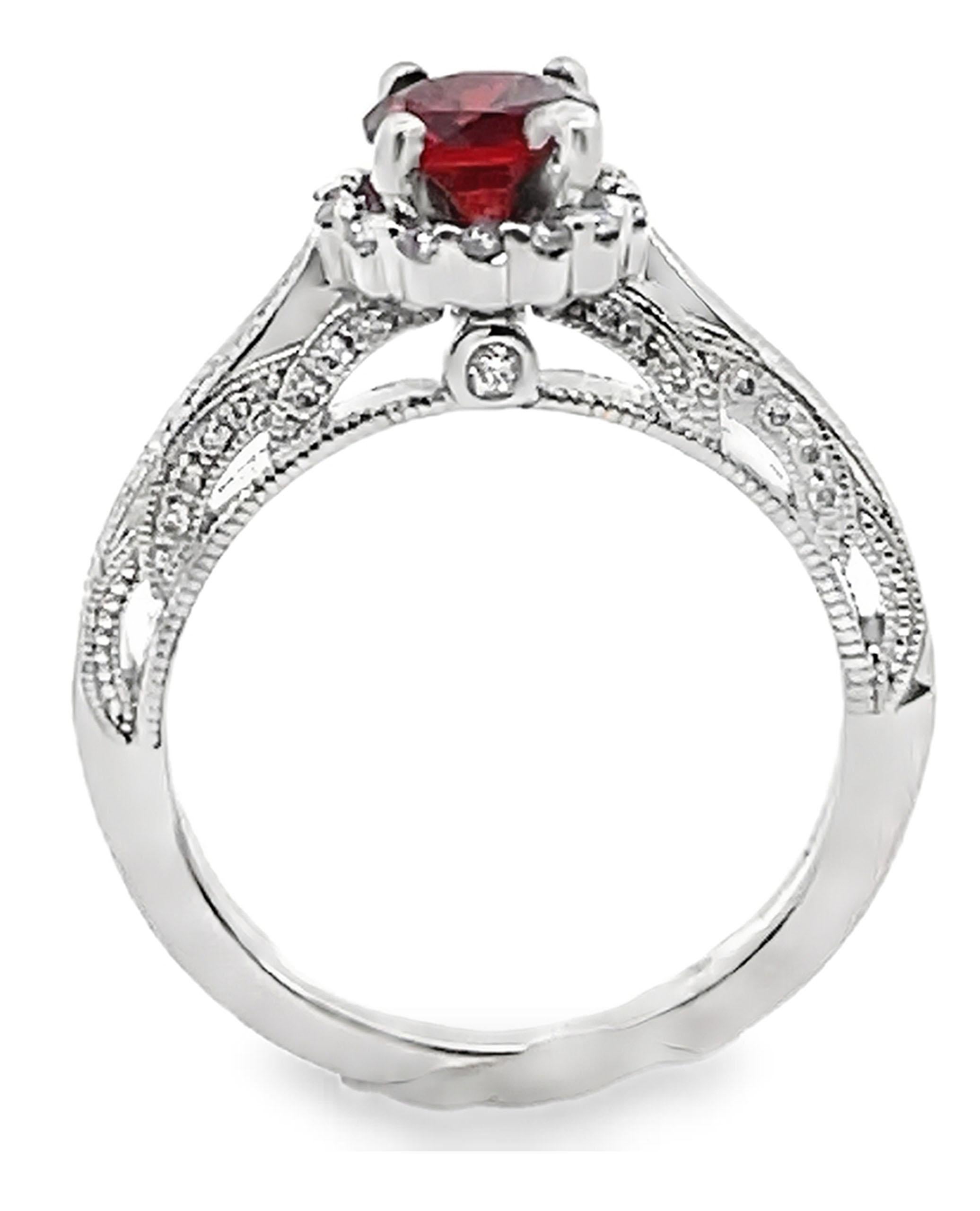 Anillo Contemporáneo Scott Kay de Oro Blanco de 14K con Granate Redondo y Diamantes Corte redondo en venta