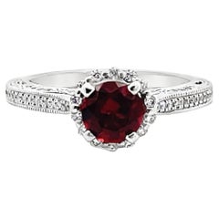 Scott Kay 14K Weißgold Contemporary Ring mit rundem Granat & Diamanten