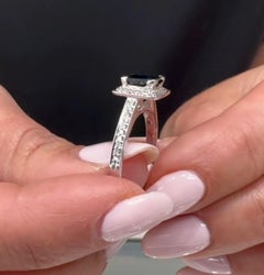 Scott Kay 14K White Gold Engagement Ring with Square Shaped Dark Blue Sapphire