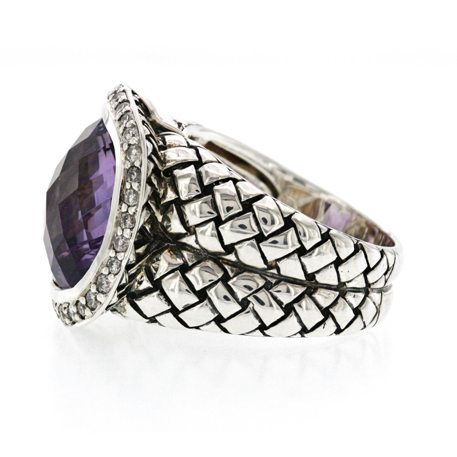 Round Cut Scott Kay 925 Sterling Silver Diamond & Amethyst Dome Ring For Sale