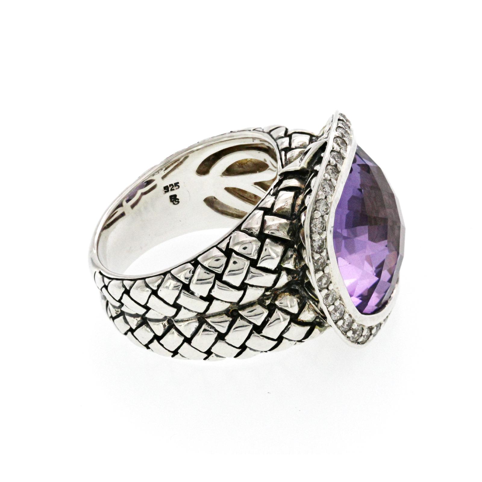 Women's or Men's Scott Kay 925 Sterling Silver Diamond & Amethyst Dome Ring For Sale