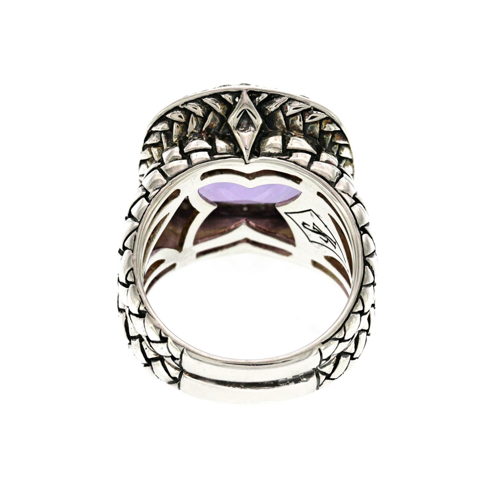 Scott Kay 925 Sterling Silver Diamond & Amethyst Dome Ring For Sale 1