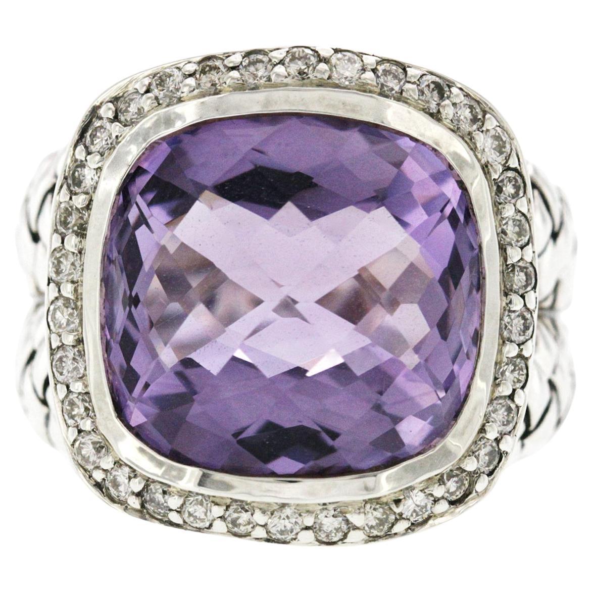 Scott Kay 925 Sterling Silver Diamond & Amethyst Dome Ring For Sale