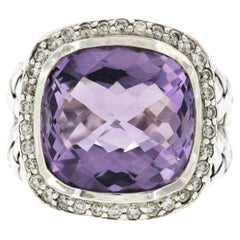 Scott Kay 925 Sterling Silver Diamond & Amethyst Dome Ring