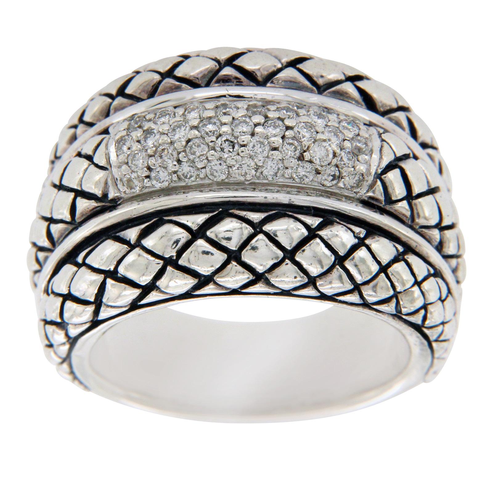 Scott Kay 925 Sterling Silver Diamonds Basket Weave Ring