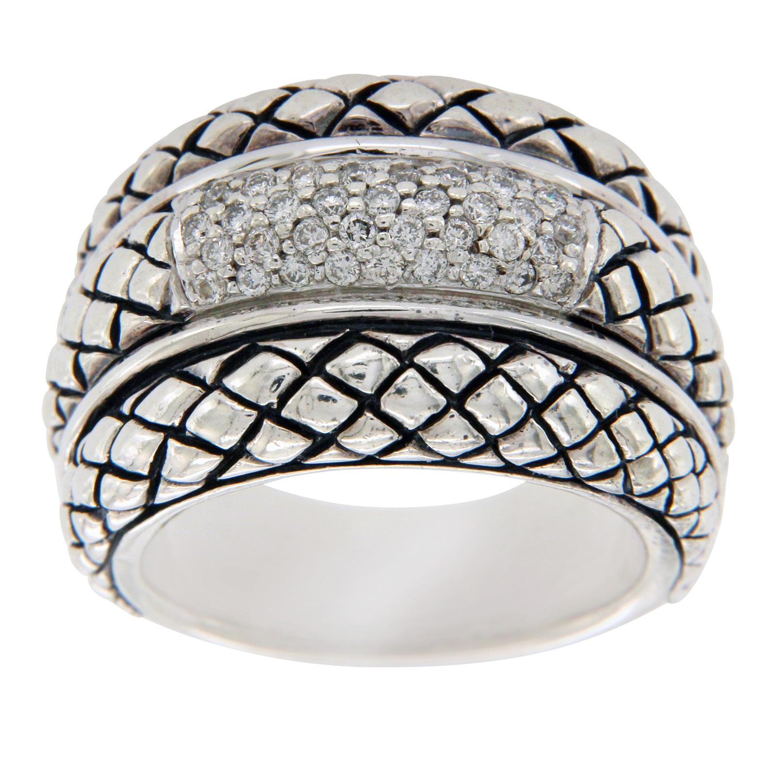 Scott Kay 925 Sterling Silver Diamonds Basket Weave Ring For Sale