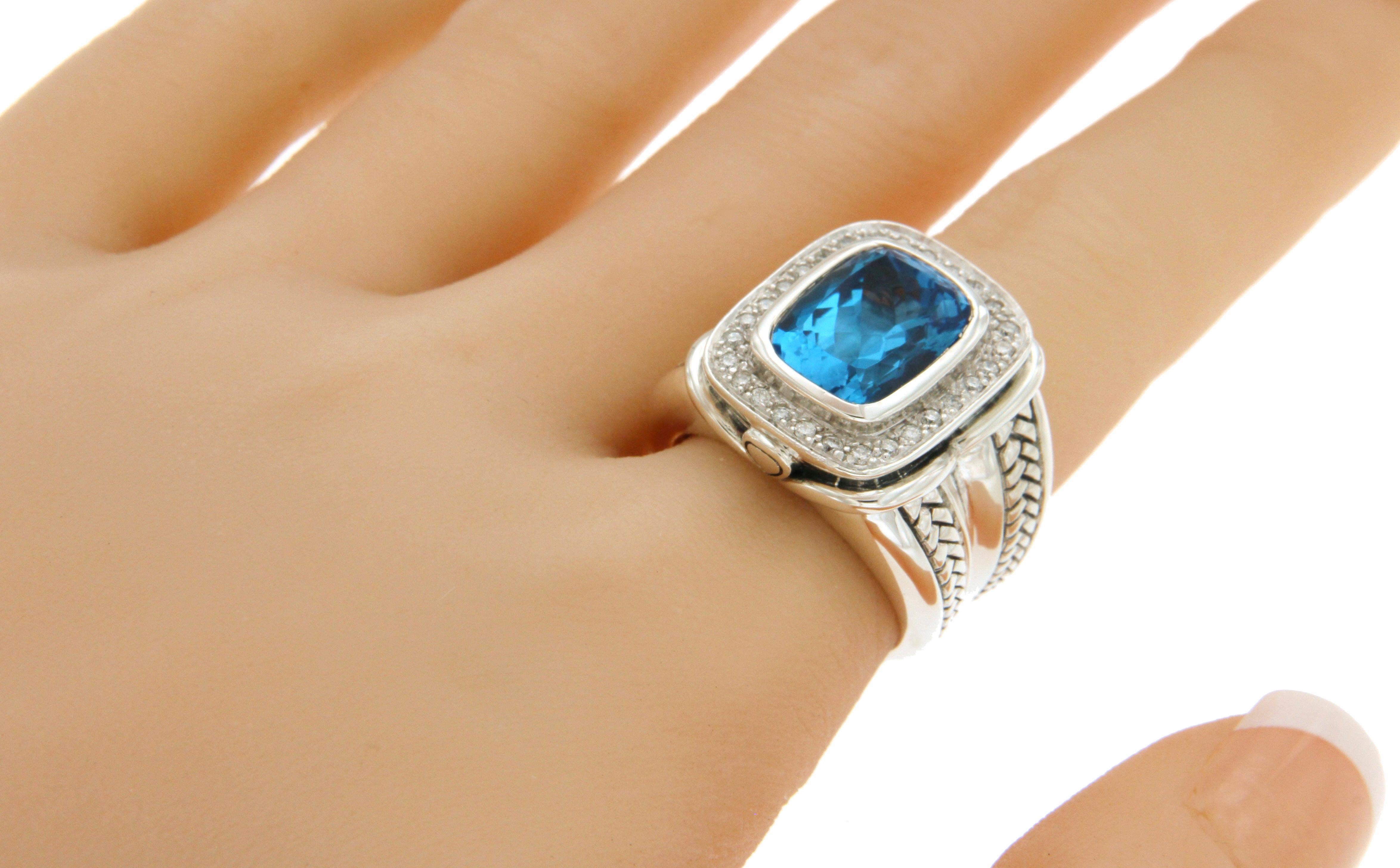 Women's Scott Kay 925 Sterling Silver Diamonds Blue Topaz Ladies Ring