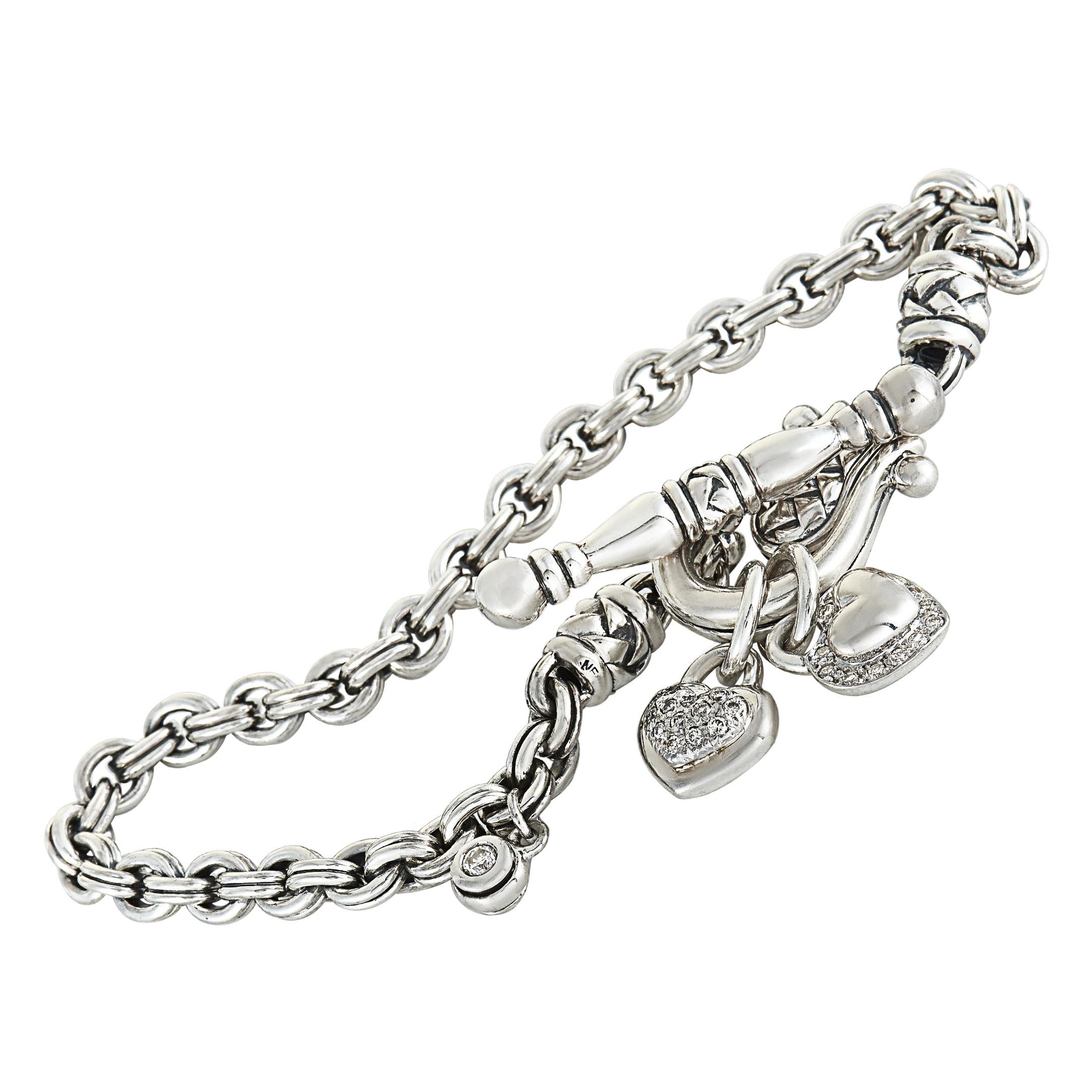 Scott Kay Chain Heart Sterling Silver and Diamond Bracelet