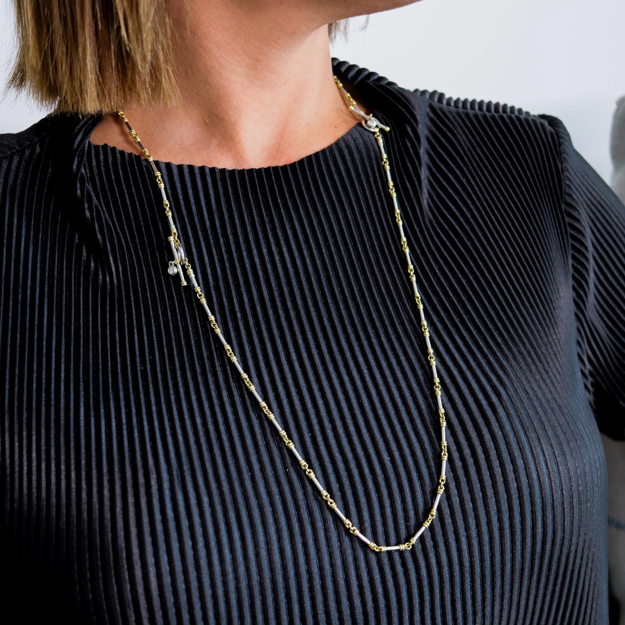 Women's or Men's Scott Kay Convertible Tubular Chain-Bracelets in Platinum 18Kt Gold and Diamonds For Sale