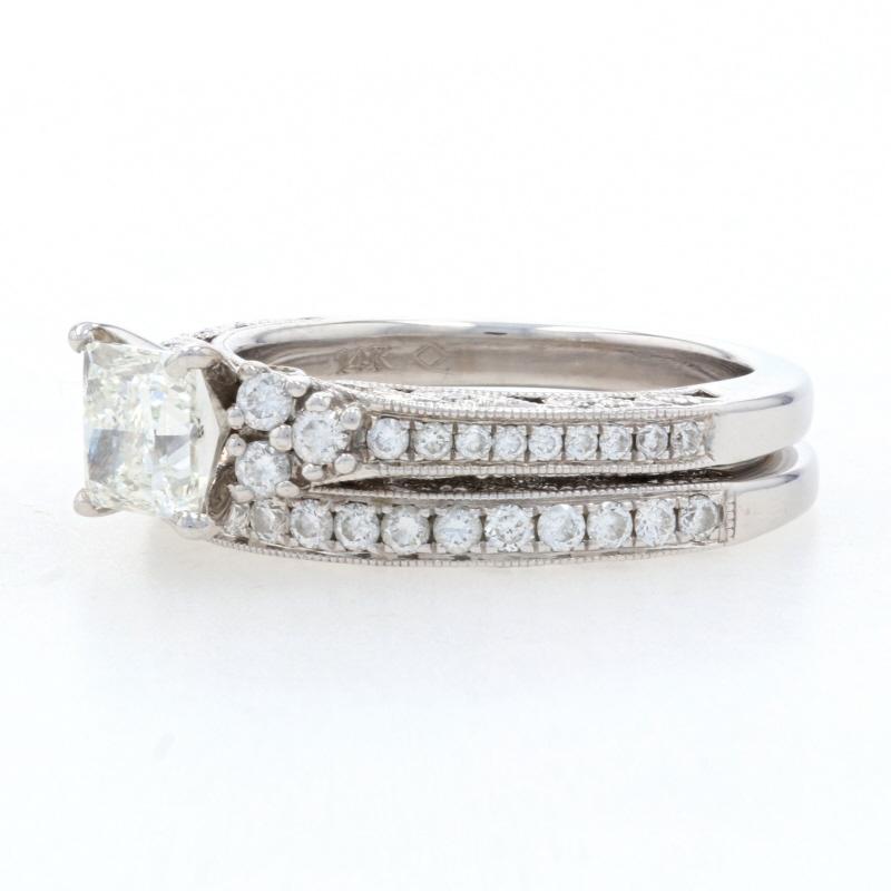 Princess Cut Scott Kay Diamond Engagement Ring & Wedding Band White Gold 14k Princess 1.79ct For Sale