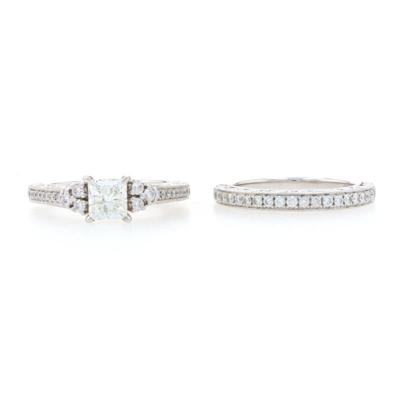 Women's Scott Kay Diamond Engagement Ring & Wedding Band White Gold 14k Princess 1.79ct For Sale