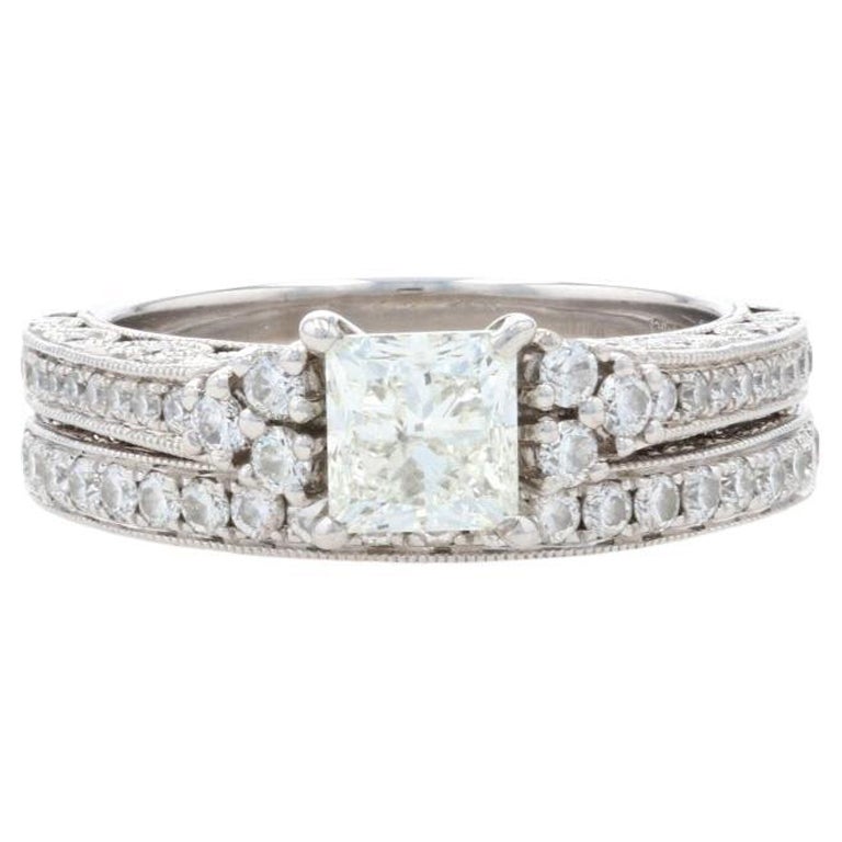 Anillo de compromiso y alianza de diamantes Scott Kay Oro blanco 14k Princesa 1,79 ct