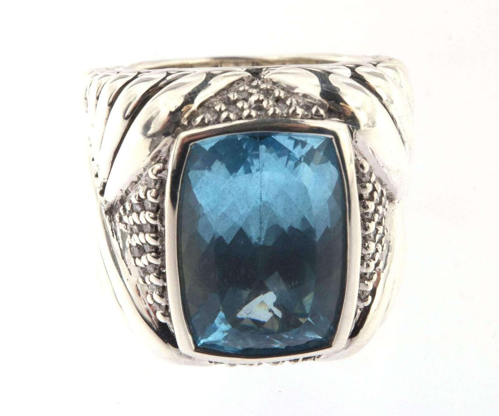 Scott Kay Enormous Blue Topaz Ring with 0.3 CTW Diamonds in Sterling In Good Condition For Sale In Vienna, VA