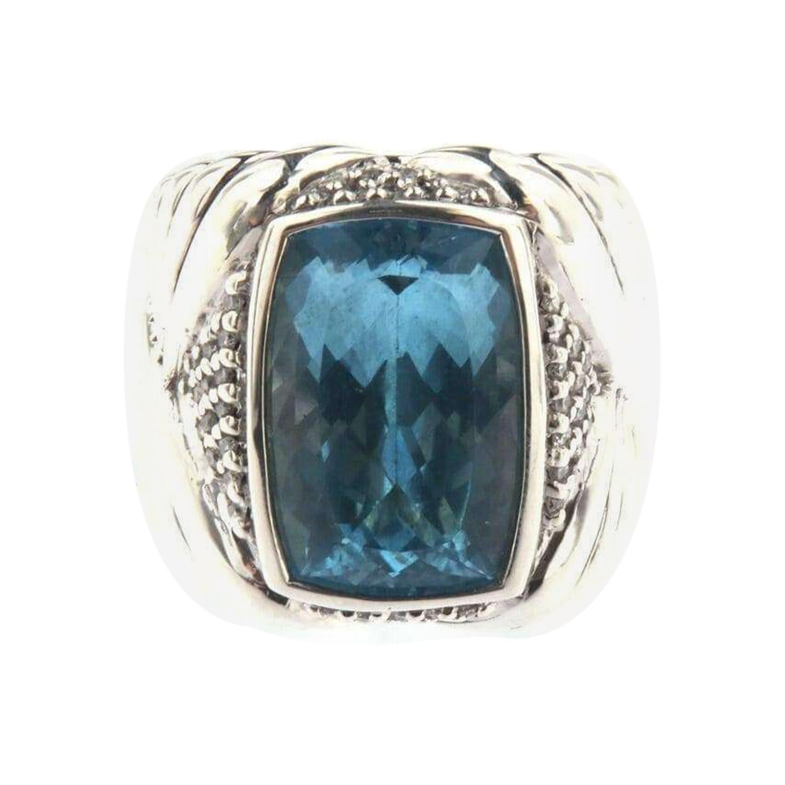 Scott Kay Enormous Blue Topaz Ring with 0.3 CTW Diamonds in Sterling For Sale