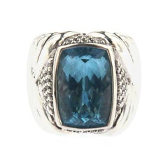 Scott Kay Enormous Blue Topaz Ring with 0.3 CTW Diamonds in Sterling