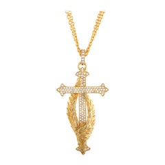 Scott Kay Full Yellow Gold Silver Plated and Diamond Pave Cross Pendant Necklace