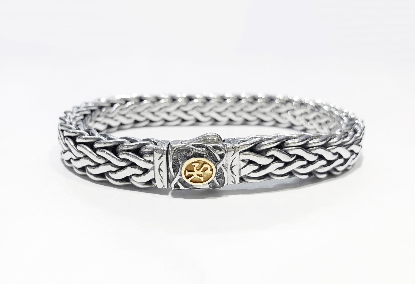 Scott Kay Heavy Woven Silver and Gold Bracelet In Excellent Condition For Sale In New York, NY