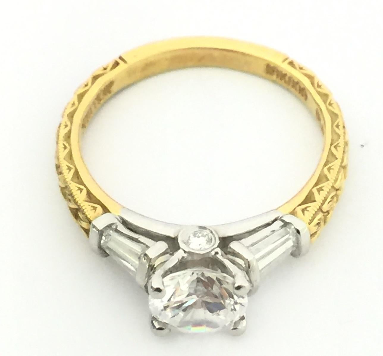 Scott Kay Ladies Diamond Setting in 19k Yellow Gold and Platinum
Diamond 0.42 carat total weight 
Ring Size 6 1/2
M1123BDRD10PPR
