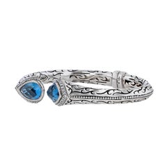 SCOTT KAY Pulsera brazalete de plata de ley con topacio azul de Londres para mujer