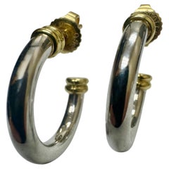 Scott Kay Platinum & 18K Yellow Gold Sculptural Hoop Earrings