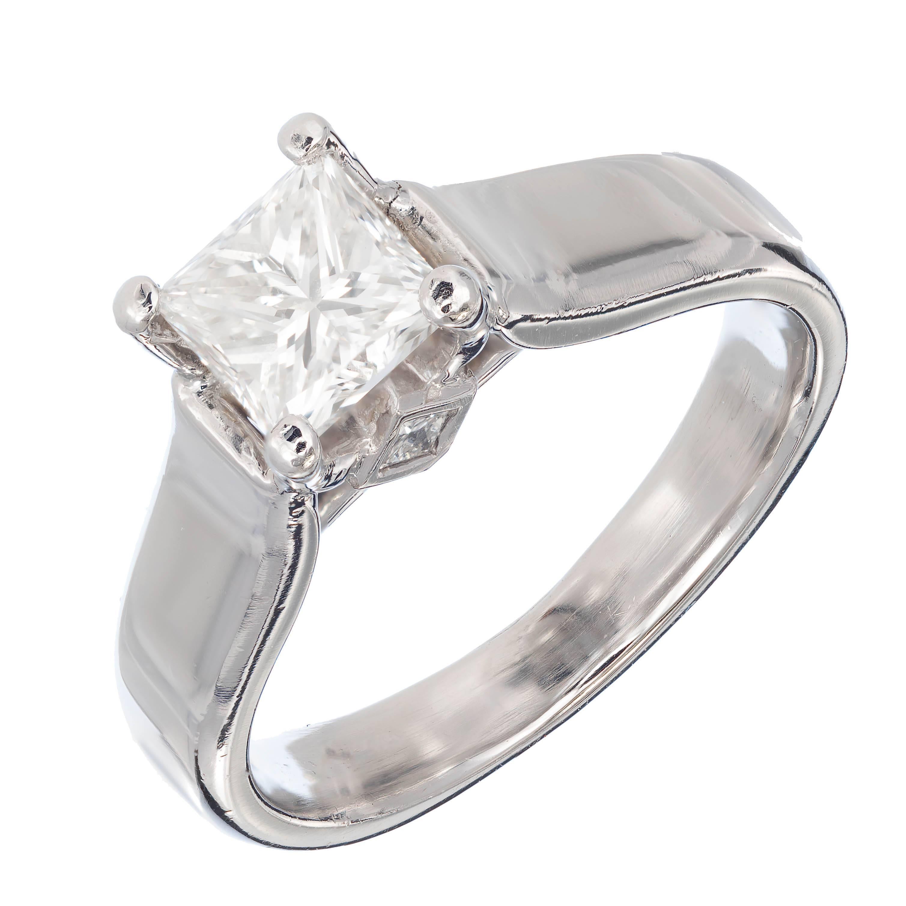 Classic solid Platinum Scott Kay Princess cut engagement ring. Well-polished.

1 Princess cut diamond, approx. total weight 1.15cts, H, VVS2, EGL certificate # US35352401D
2 Princess cut diamonds, approx. total weight .06cts, F, VS
Platinum
9.8