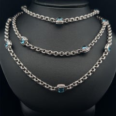 Scott Kay Silver Checkerboard Blue Topaz 3 Row Layered Necklace w/ Toggle Clasp