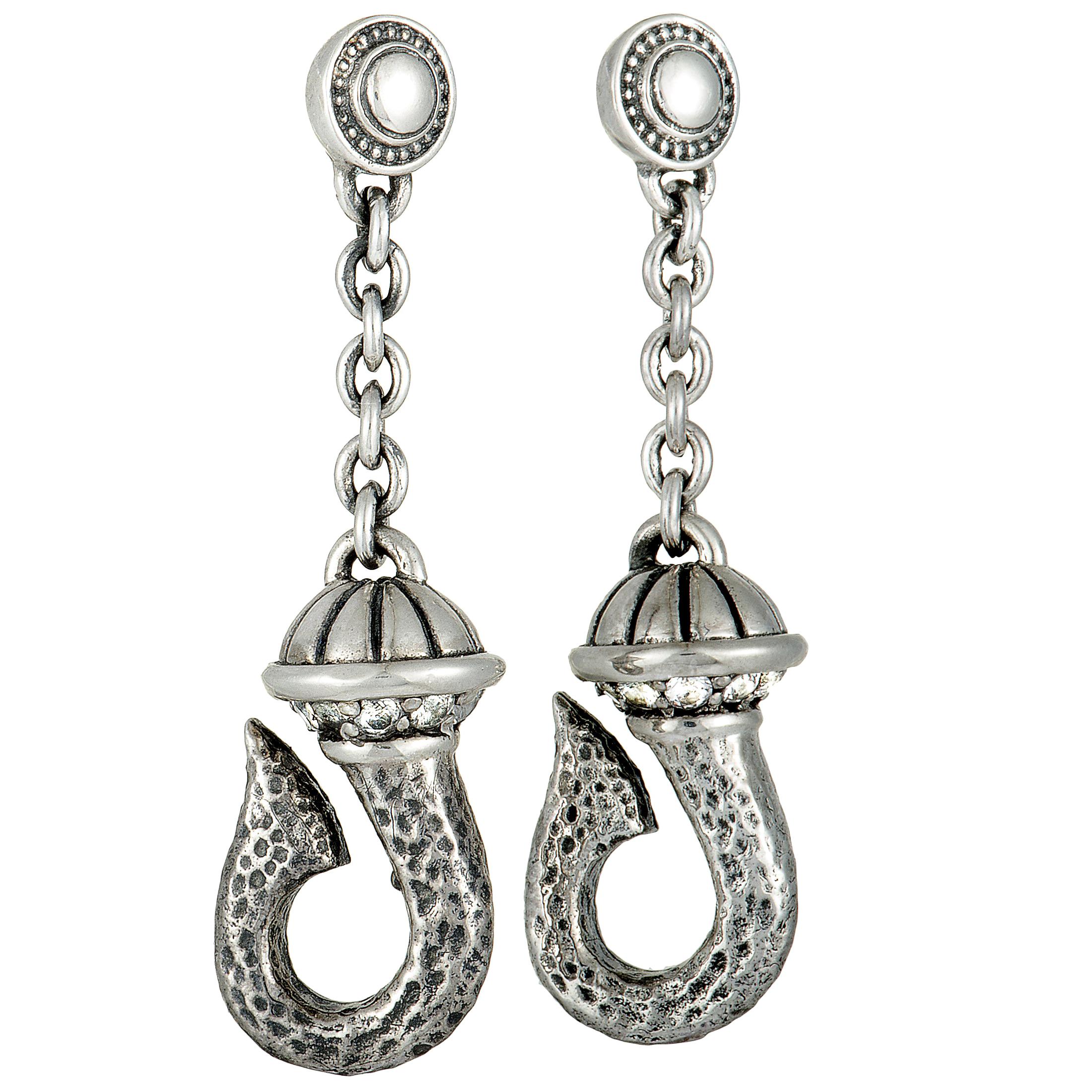 Scott Kay Silver Diamond Dangling Hook Push Back Earrings