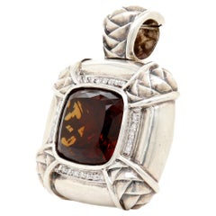 Scott Kay Smoky Quartz and Diamond Basket Weave Silver Pendant Enhancer