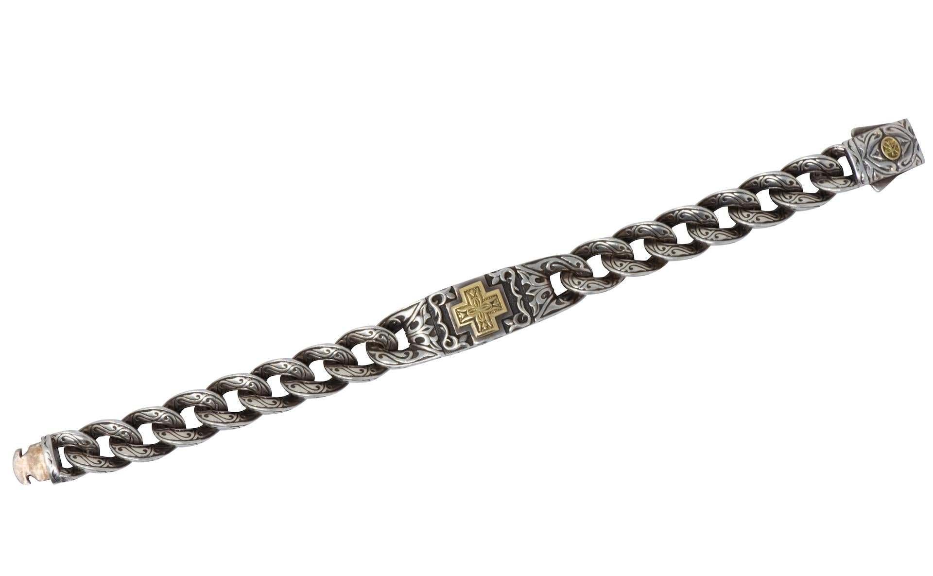 Modern Scott Kay Sterling Silver 18 Karat Gold Unkaged Men's Cross Bracelet