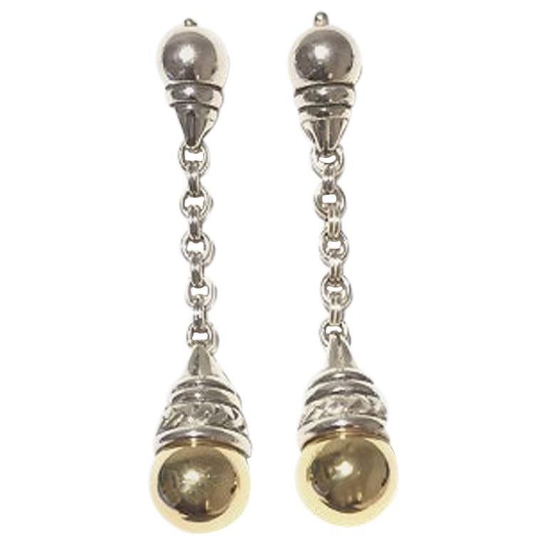 Scott Kay Sterling Silver and Gold Ladies Earring E1065TPM For Sale