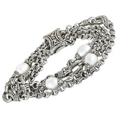 Scott Kay Sterling Silver and Pearl 3 Link Chain Bracelet