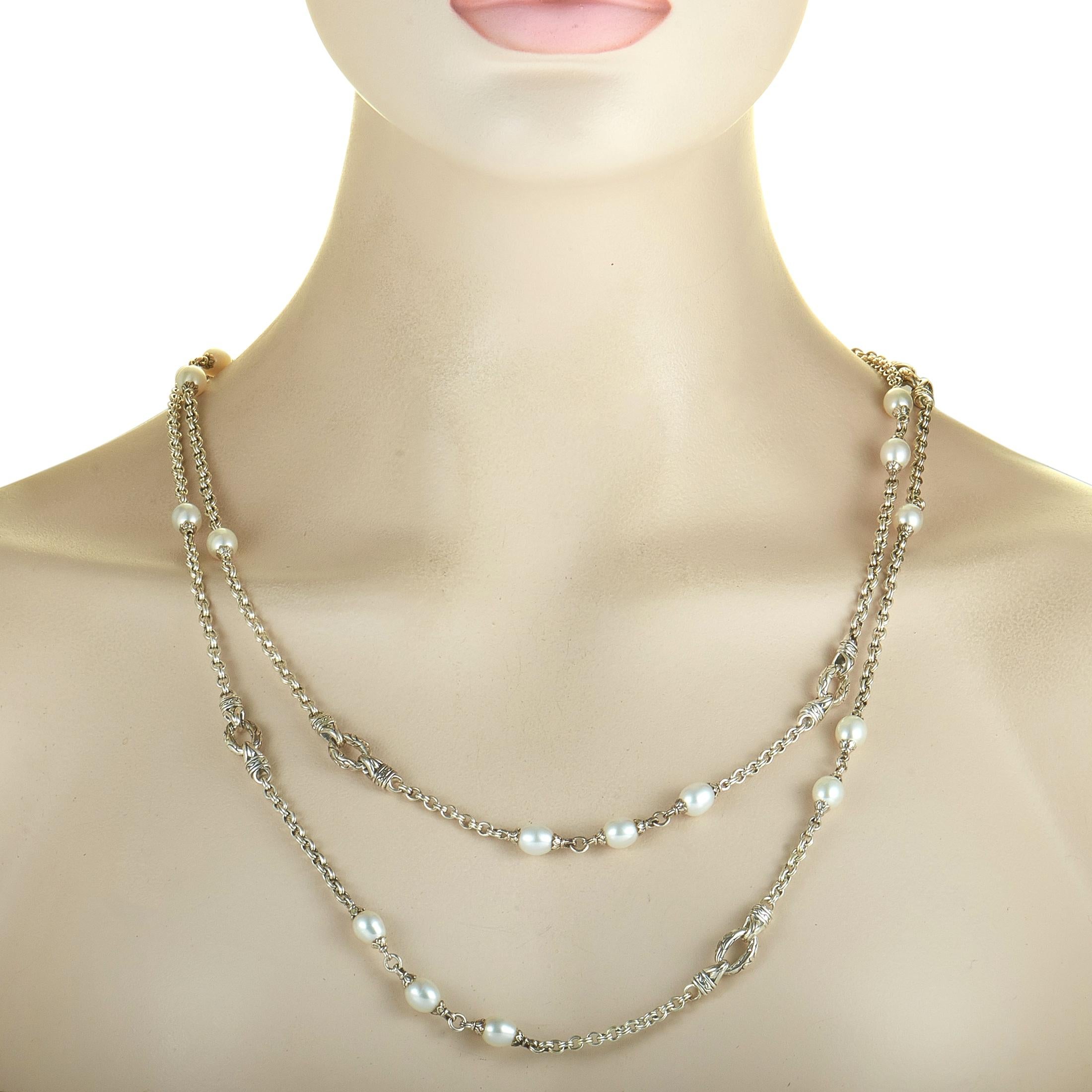 Scott Kay Sterling Silver and Pearl Chain Long Necklace In New Condition In Southampton, PA